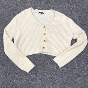 Cream Ribbed Button-Up Cardigan